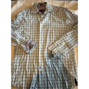 Men's Dress Shirt‎ Plaid Button Up Long Sleeve Paisley Trim